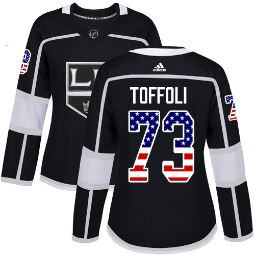 Adidas Kings #73 Tyler Toffoli Black Home Authentic USA Flag Women's Stitched NHL Jersey - Click Image to Close